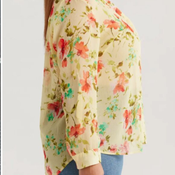 KUT from the Kloth Jasmine Roll Sleeve Amboise Soft Yellow Coral Top M - Picture 3 of 3